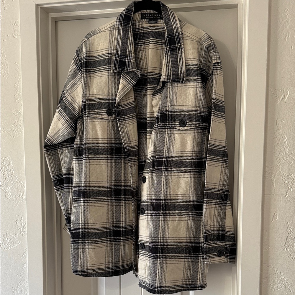Sanctuary Black and Cream Plaid Shirt Jacket